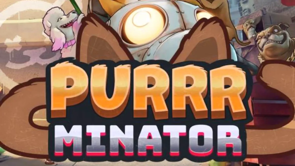 Tampilan visual slot Purrrminator Dream Drop dengan tema distopia futuristik